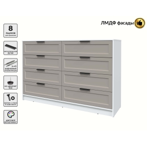 Kомод Тренд КТ-К157 (Белый платинум ЛДСП/ Луна ЛМДФ) Ш1565 В1020 Г451